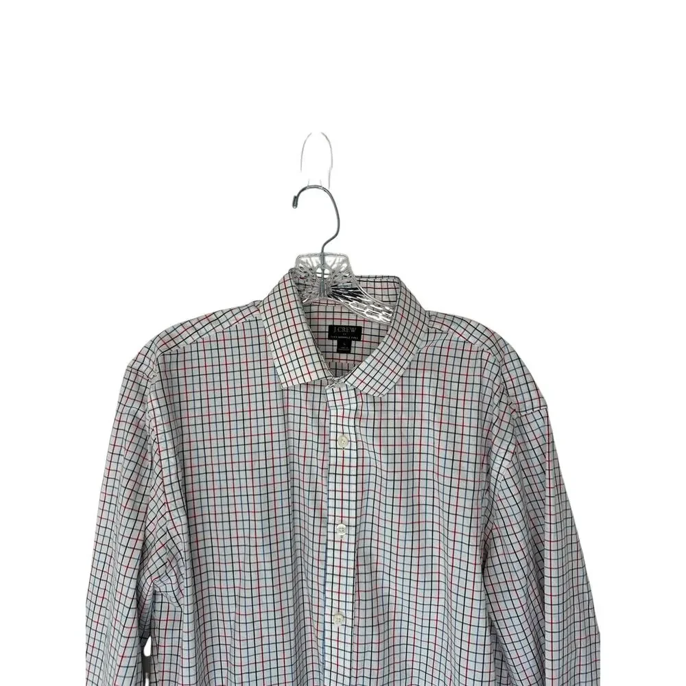 J.Crew Men's White Red Plaid Slim Fit Flex Wrinkle Free Button Down Shirt Size L